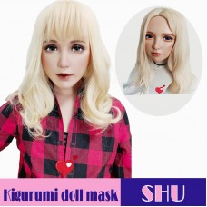 (Shu)Crossdress Sweet Girl Resin Half Head Female Kigurumi Mask With BJD Eyes Cosplay Anime Doll Mask